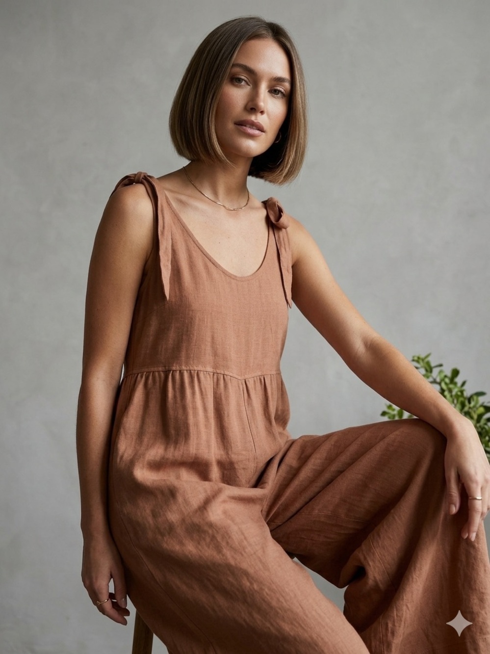 Petal & Pup Brown Tie-Shoulder Wide-Leg Jumpsuit - Picture 3 of 16